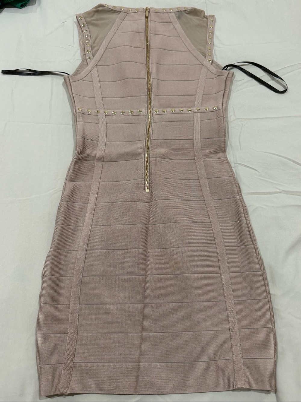 bebe Studded Bandage Mini Dress in Taupe - Picture 3 of 4